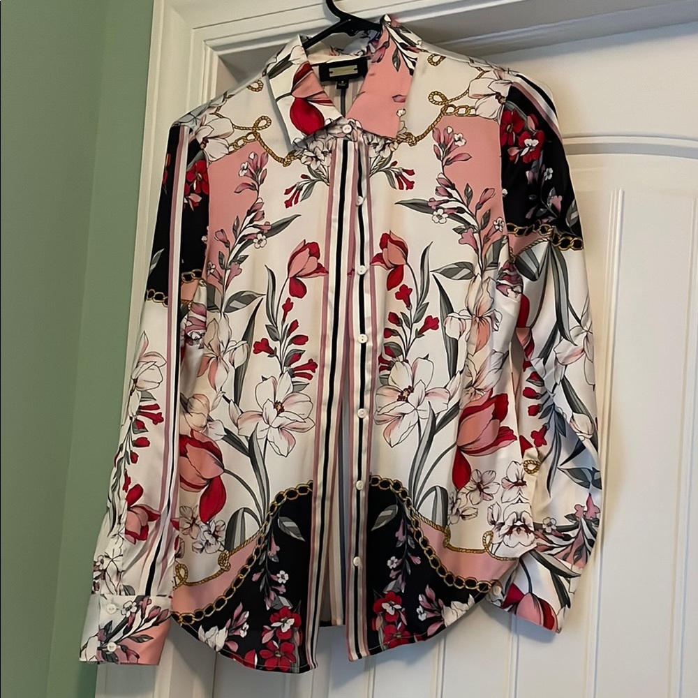 Floral Women's Top - Pink, Black, White